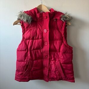 Aeropostale Red Puffer Vest with Faux Fur Trim